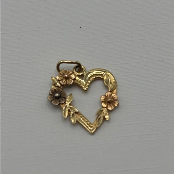 VTG French 14K Gold Floral Heart Love Charm Pendant Rose Gold 1980s opulence - Picture 6 of 8